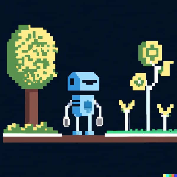 robot next to tree